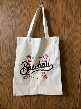 Baseball Mom Canvas Tote in Cream White with Red & Black Graphic